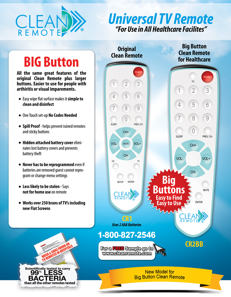 Healthcare Giver Germ Free TV Remote Control Universal Sanitary Easy to